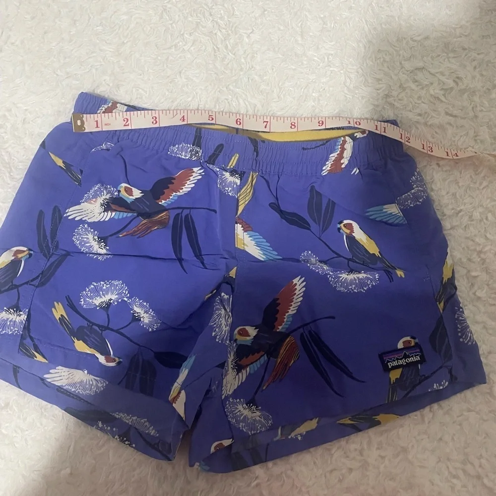 Patagonia Blue Parrot Print Shorts for kids